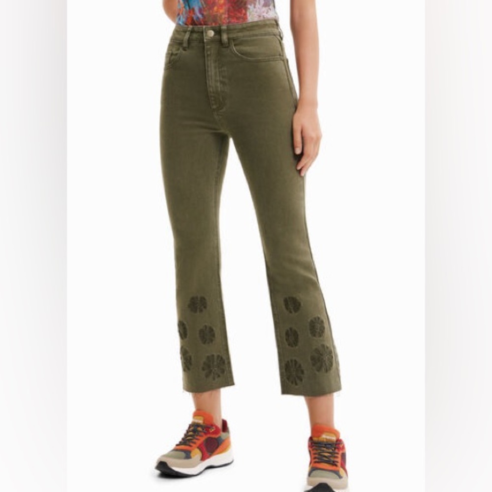 Desigual crop flare embroidered jeans